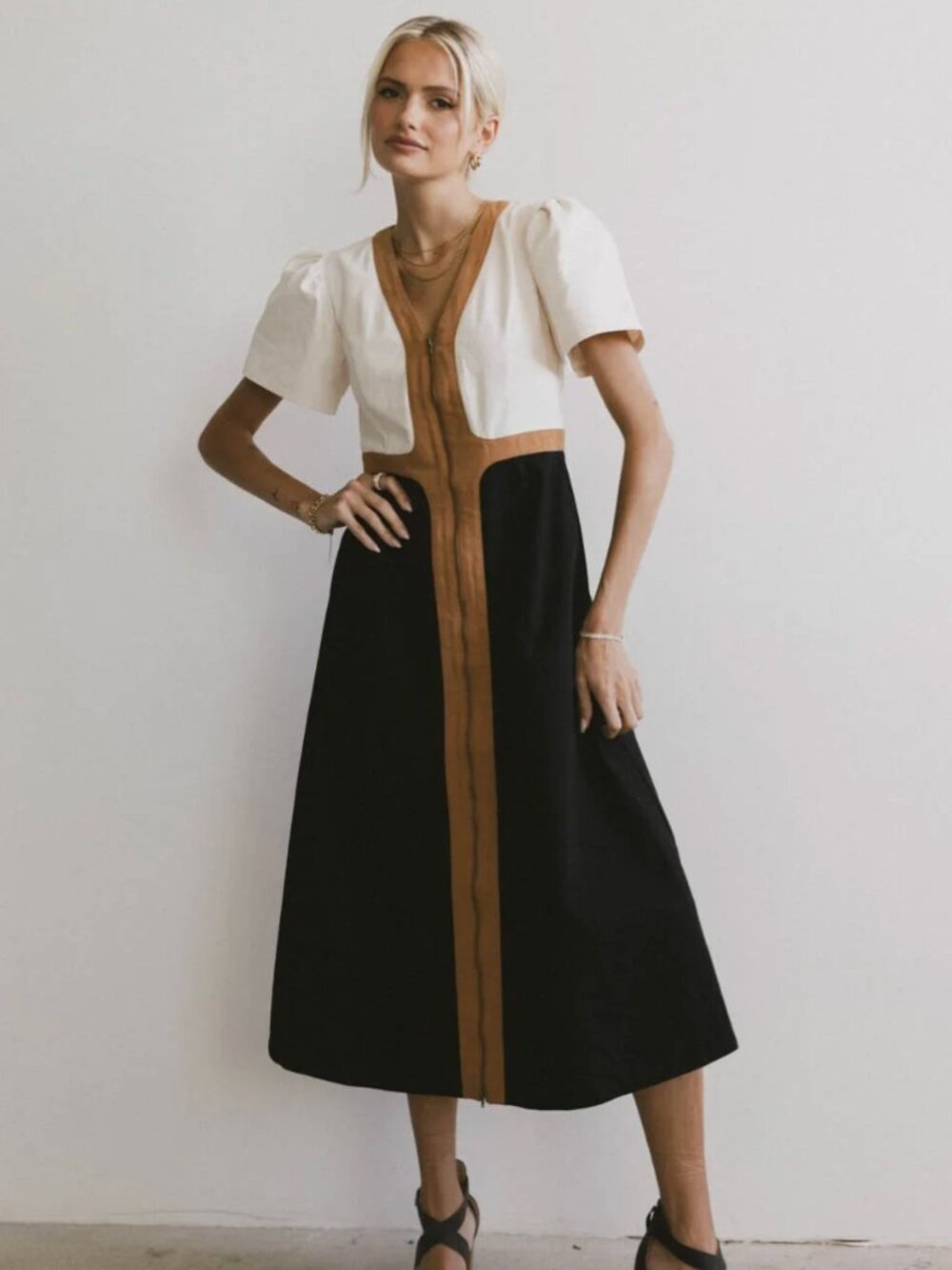 BOHME Edith Colorblock Zip-Up Short Sleeve Dress Boho $75 New Sold Out, Medium